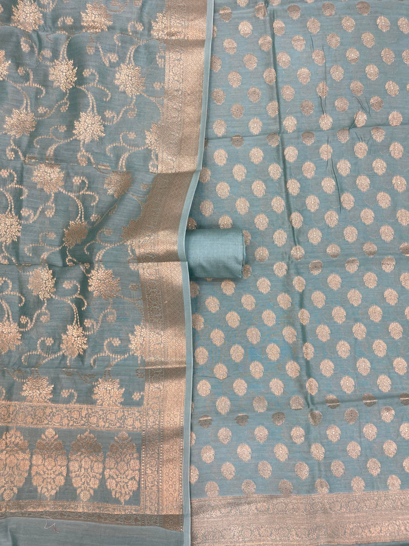 Pure Chanderi Cotton Banarasi Dress material - The Handlooms