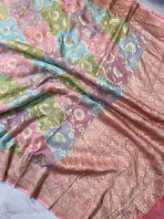 Multi Shaded Peach Khaddi Georgette Handloom Banarasi Saree - The Handlooms