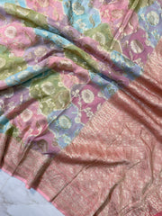 Multi Shaded Peach Khaddi Georgette Handloom Banarasi Saree - The Handlooms