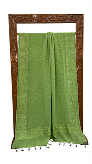 Green Pure Georgette Chikankari Handloom Banarasi Saree - The Handlooms