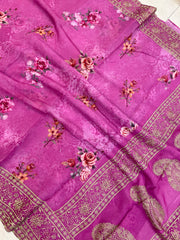 Pure Georgette Chikankari With Digital Print Handloom Banarasi Saree - The Handlooms
