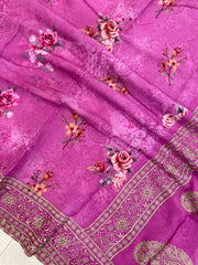 Pure Georgette Chikankari With Digital Print Handloom Banarasi Saree - The Handlooms