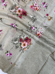 Pure Georgette Chikankari With Digital Print Handloom Banarasi Saree - The Handlooms