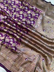 Pure Katan Silk Banarasi Handloom Saree - All over Sona Roopa Jaal work - The Handlooms