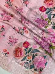 Pure Georgette Chikankari With Digital Print Handloom Banarasi Saree - The Handlooms