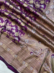 Pure Katan Silk Banarasi Handloom Saree - All over Sona Roopa Jaal work - The Handlooms