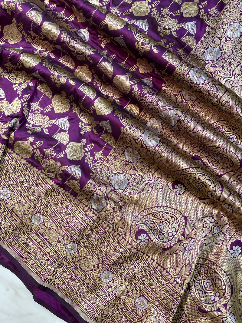Pure Katan Silk Banarasi Handloom Saree - All over Sona Roopa Jaal work - The Handlooms