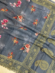 Pure Georgette Chikankari With Digital Print Handloom Banarasi Saree - The Handlooms