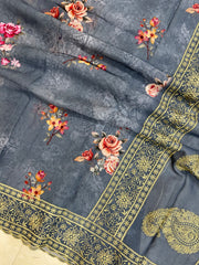 Pure Georgette Chikankari With Digital Print Handloom Banarasi Saree - The Handlooms