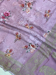 Pure Georgette Chikankari With Digital Print Handloom Banarasi Saree - The Handlooms