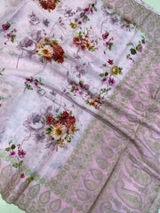 Pure Georgette Chikankari With Digital Print Handloom Banarasi Saree - The Handlooms