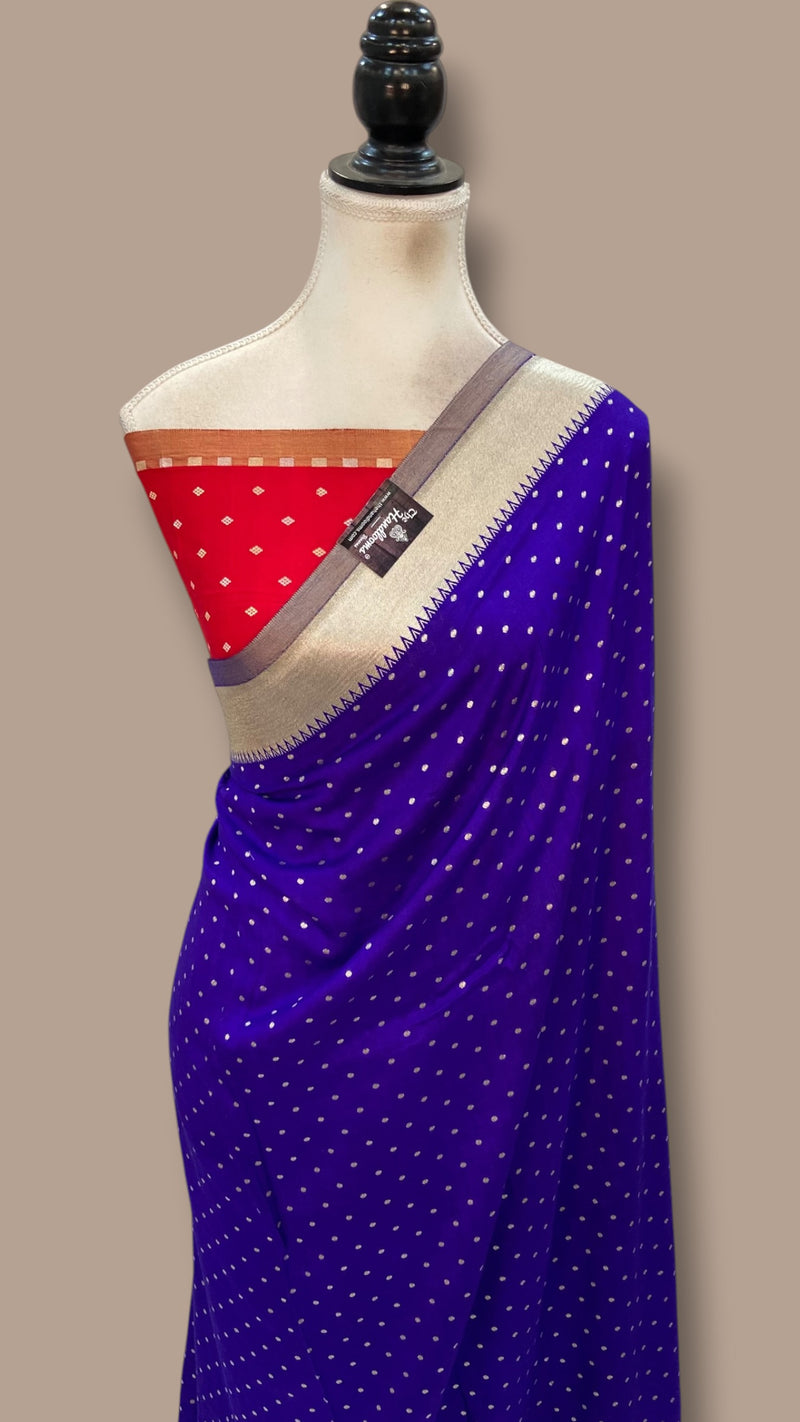 Pure Satan Katan Silk Banarasi Handloom Saree - All Over Dot Motifs Work - The Handlooms
