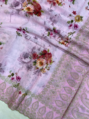 Pure Georgette Chikankari With Digital Print Handloom Banarasi Saree - The Handlooms