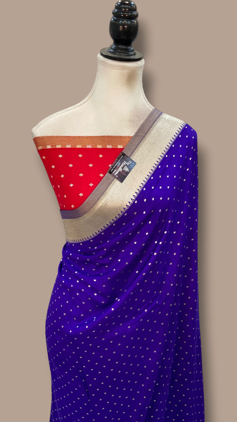 Pure Satan Katan Silk Banarasi Handloom Saree - All Over Dot Motifs Work - The Handlooms