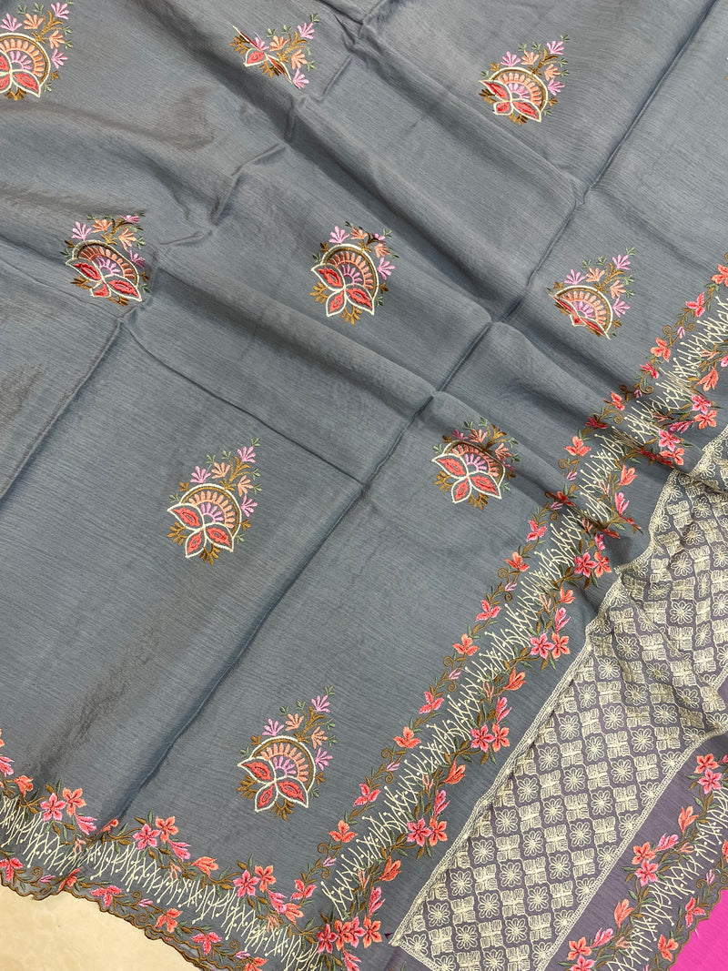 Pure Georgette Chikankari Handloom Banarasi Saree - The Handlooms