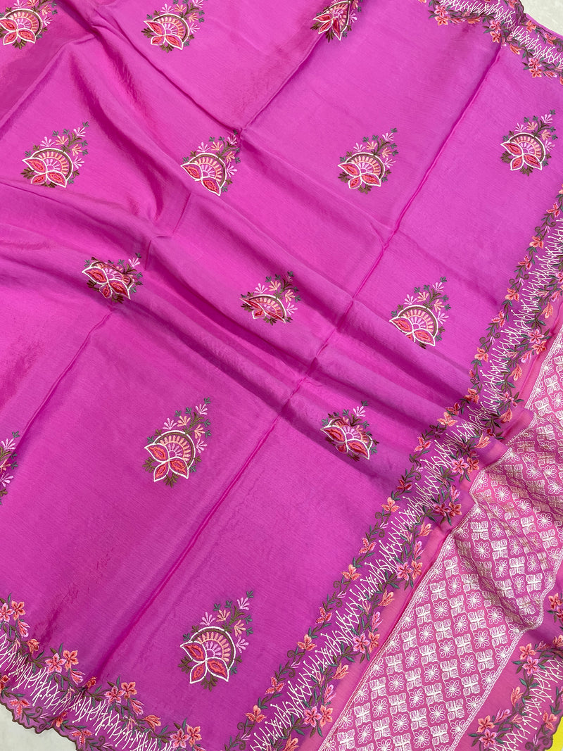 Pure Georgette Chikankari Handloom Banarasi Saree - The Handlooms
