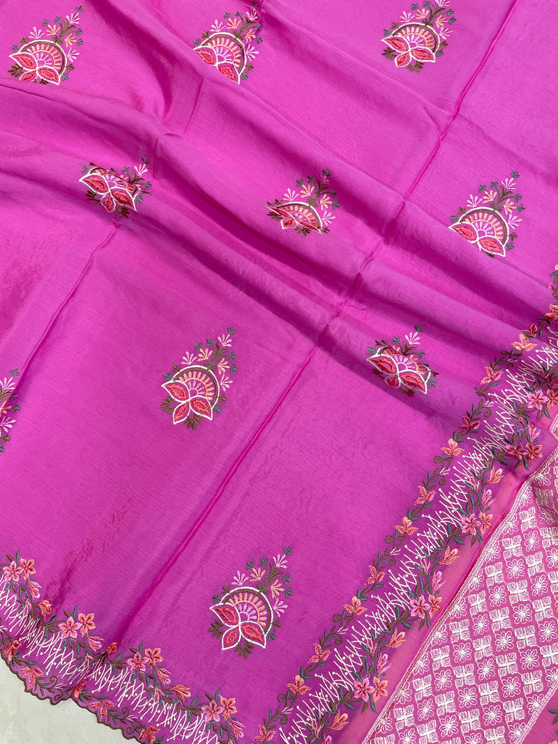Pure Georgette Chikankari Handloom Banarasi Saree - The Handlooms