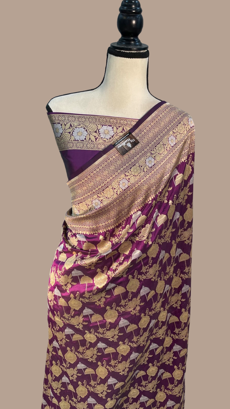 Pure Katan Silk Banarasi Handloom Saree - All over Sona Roopa Jaal work - The Handlooms
