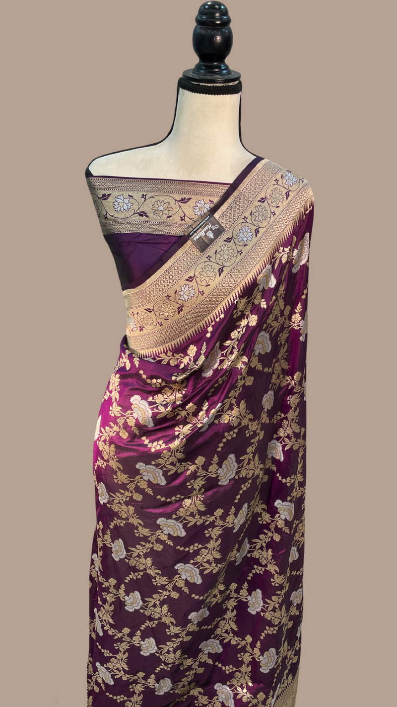 Pure Katan Silk Banarasi Handloom Saree - All over Sona Roopa Jaal work - The Handlooms
