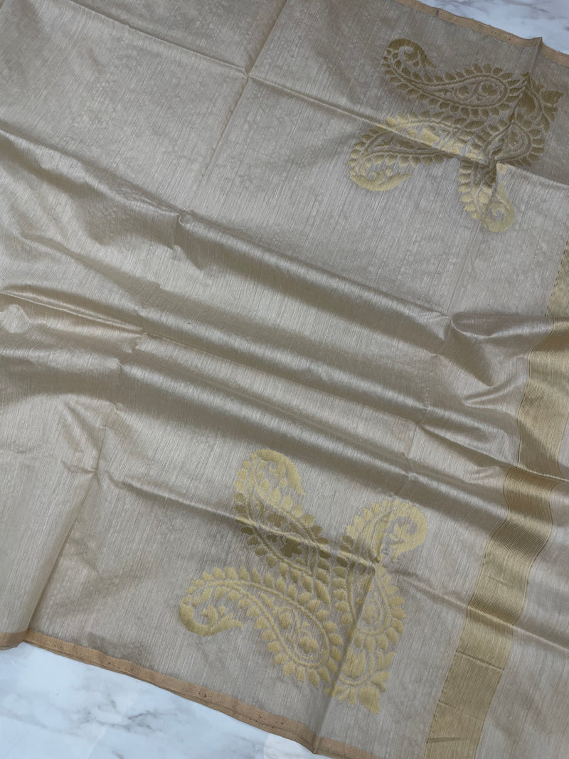 Pure Moonga  handloom Dupatta Gold Zari - The Handlooms