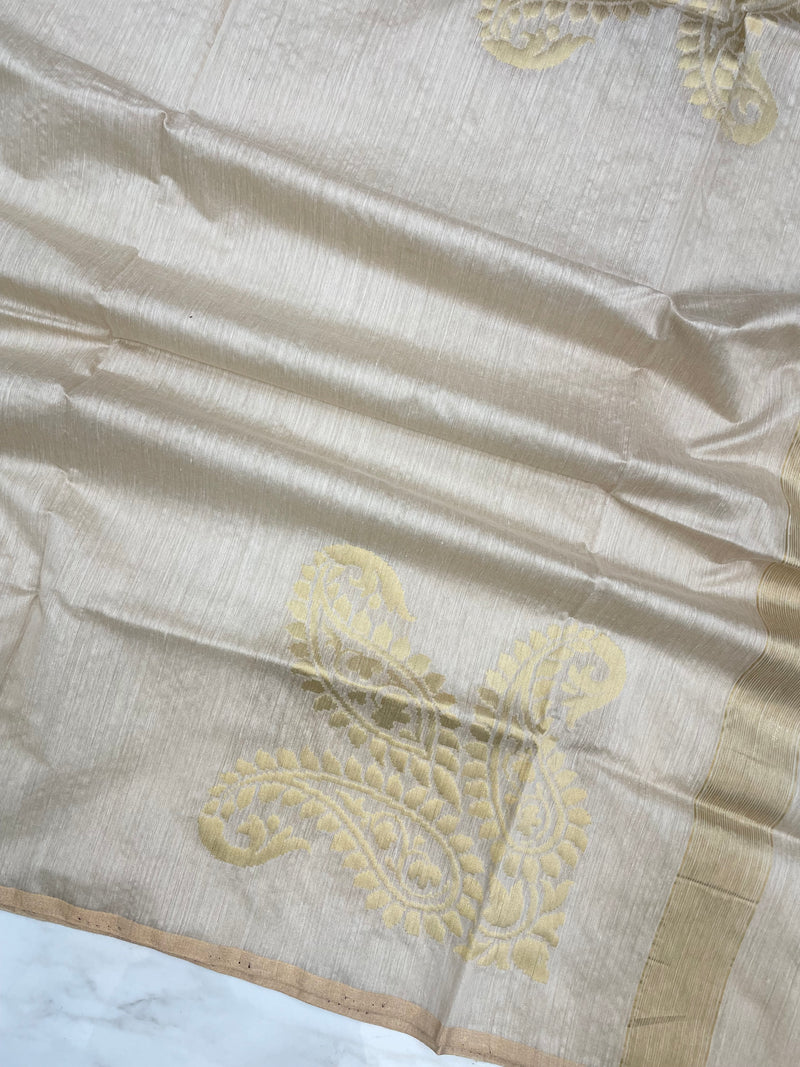 Pure Moonga  handloom Dupatta Gold Zari - The Handlooms