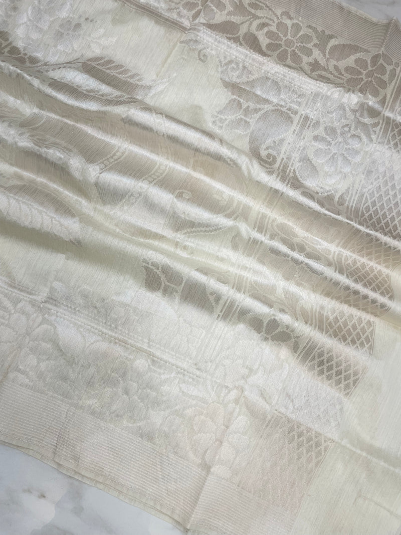 Pure Moonga  handloom Dupatta Silver Zari - The Handlooms