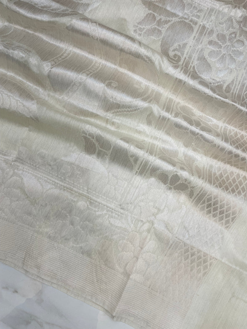 Pure Moonga  handloom Dupatta Silver Zari - The Handlooms