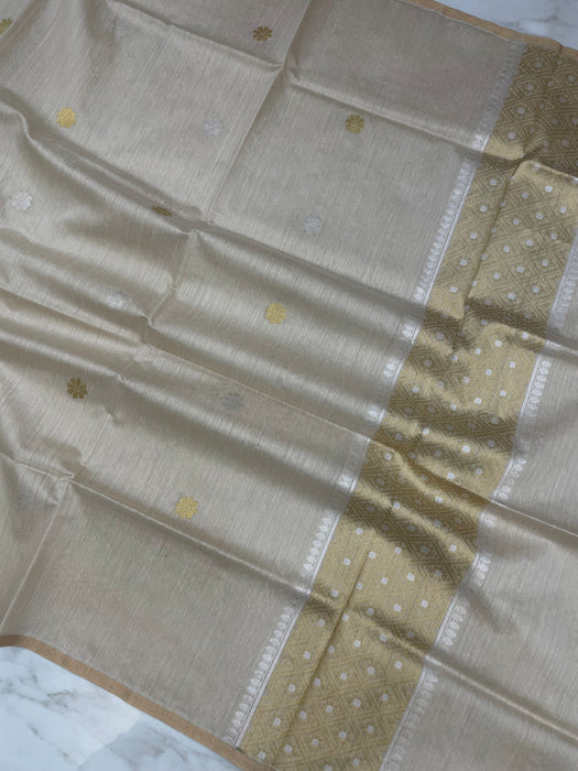 Pure Moonga  handloom Dupatta Gold Zari