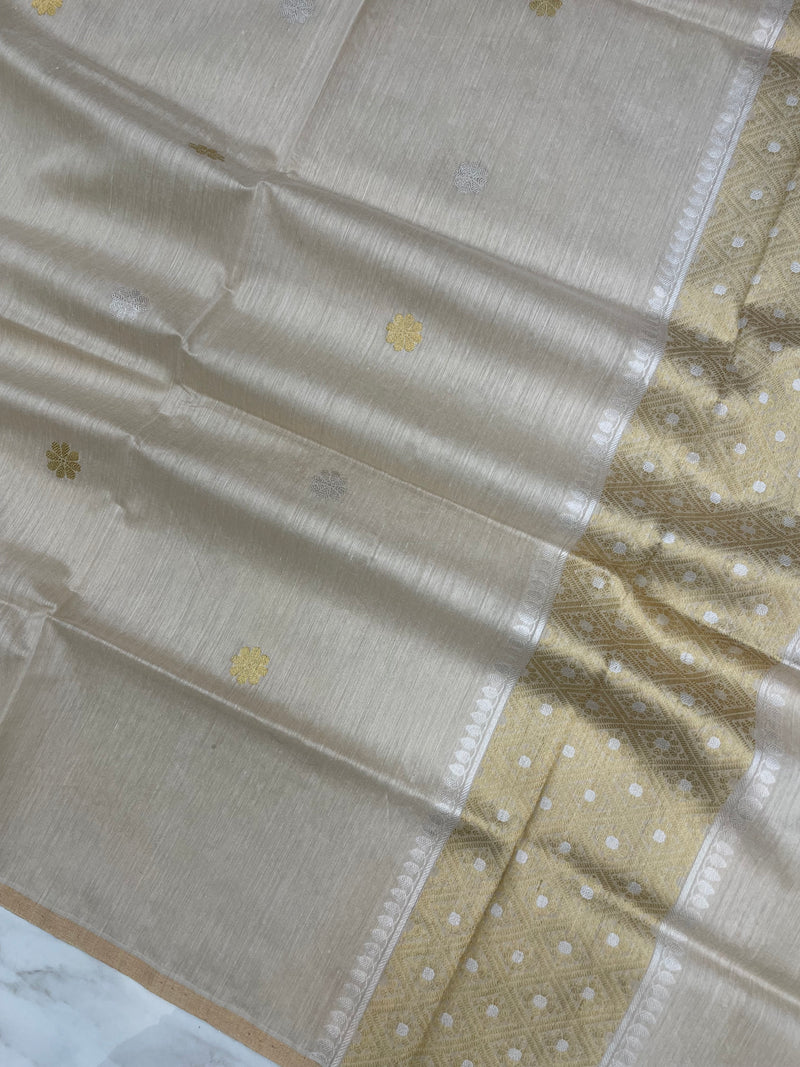 Pure Moonga  handloom Dupatta Gold Zari - The Handlooms