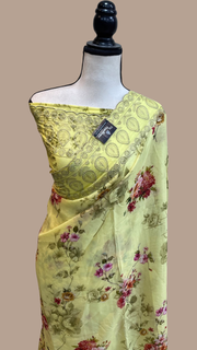 Pure Georgette Chikankari With Digital Print Handloom Banarasi Saree - The Handlooms