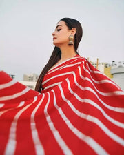 Dia Mirza in Pure Katan Silk Banarasi Handloom Saree - Stripe - The Handlooms