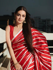 Dia Mirza in Pure Katan Silk Banarasi Handloom Saree - Stripe - The Handlooms