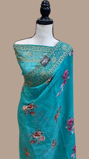 Pure Georgette Chikankari With Digital printHandloom Banarasi Saree - The Handlooms