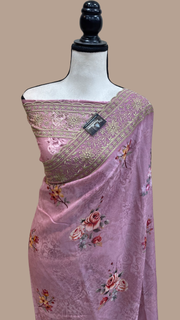 Pure Georgette Chikankari With Digital Print Handloom Banarasi Saree - The Handlooms