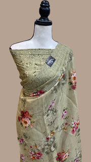 Pure Georgette Chikankari With Digital Print Handloom Banarasi Saree - The Handlooms