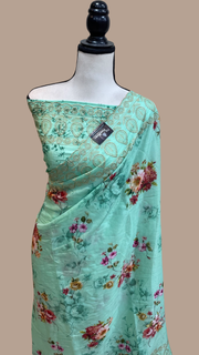 Pure Georgette Chikankari With Digital Print Handloom Banarasi Saree - The Handlooms