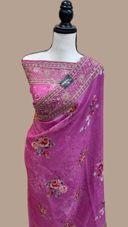 Pure Georgette Chikankari With Digital Print Handloom Banarasi Saree - The Handlooms