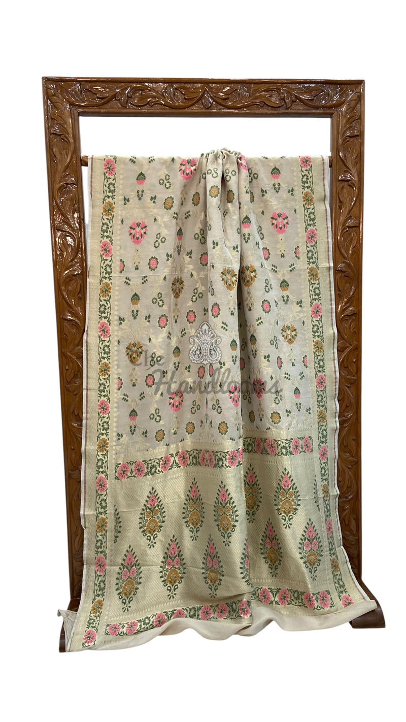 Pure Moonga Georgette Handloom Banarasi Saree With Meenakari - The Handlooms