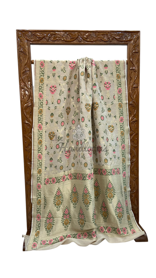 Pure Moonga Georgette Handloom Banarasi Saree With Meenakari - The Handlooms