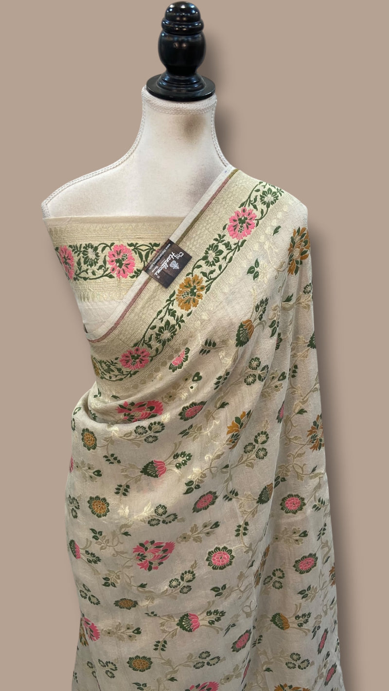 Pure Moonga Georgette Handloom Banarasi Saree With Meenakari - The Handlooms