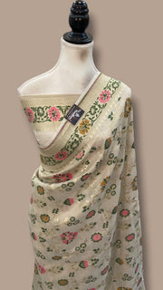 Pure Moonga Georgette Handloom Banarasi Saree With Meenakari - The Handlooms