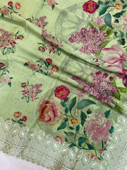 Pure Georgette Chikankari With Digital print Handloom Banarasi Saree - The Handlooms