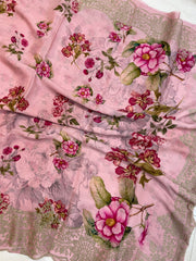 Pure Georgette Chikankari With Digital print Handloom Banarasi Saree - The Handlooms