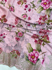 Pure Georgette Chikankari With Digital print Handloom Banarasi Saree - The Handlooms