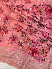 Pure Georgette Chikankari With Digital print Handloom Banarasi Saree - The Handlooms