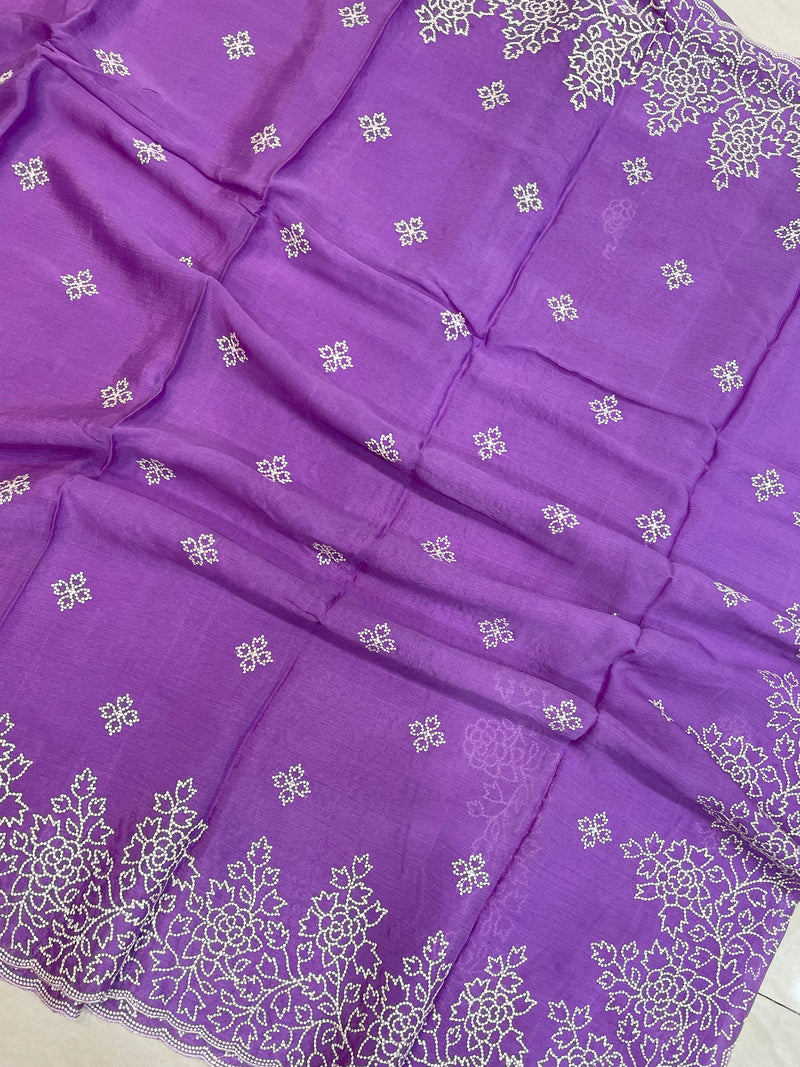 Pure Georgette Chikankari Handloom Banarasi Saree - The Handlooms