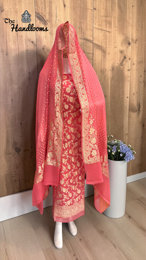 Pure Khaddi Georgette Handloom Banarasi Dress Material Water Zari - The Handlooms