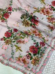 Pure Georgette Chikankari With Digital print Handloom Banarasi Saree - The Handlooms