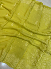 Pure Georgette Chikankari Handloom Banarasi Saree - The Handlooms