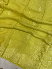 Pure Georgette Chikankari Handloom Banarasi Saree - The Handlooms
